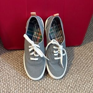Sperry Gray Canvas Shoes with White Laces